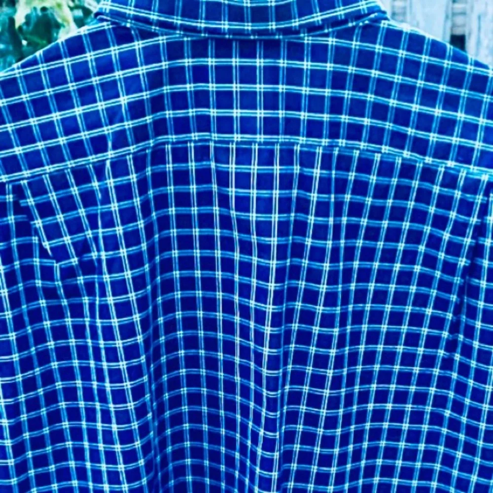 LACOSTE MENS LONG SLEEVE BUTTON DOWN SHIRT SZ45/XXL NAVY BLUE/WHITE SMALL CHECKS - Picture 8 of 10